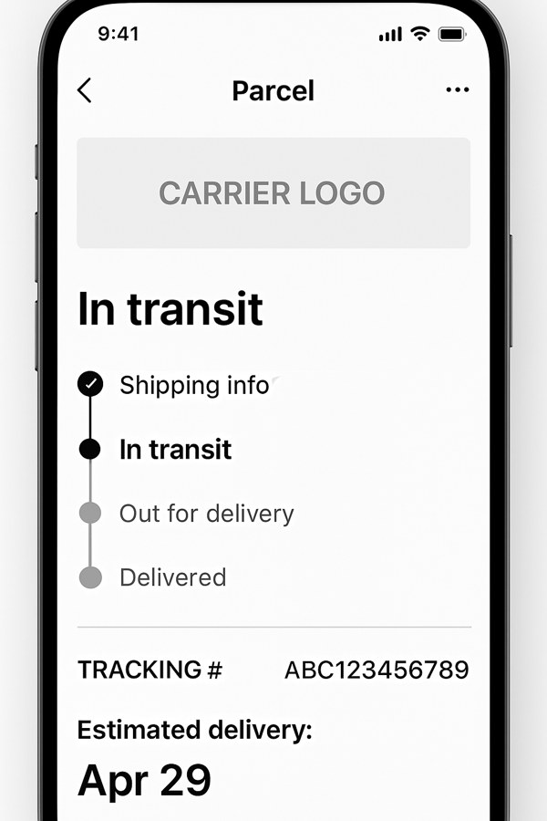 Synthetic stand-in: parcel tracking screen showing an in-transit shipment.