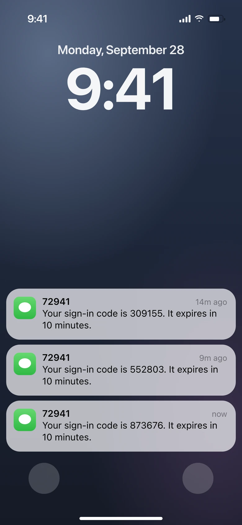Rendered example: rendered notification stack · most recent code