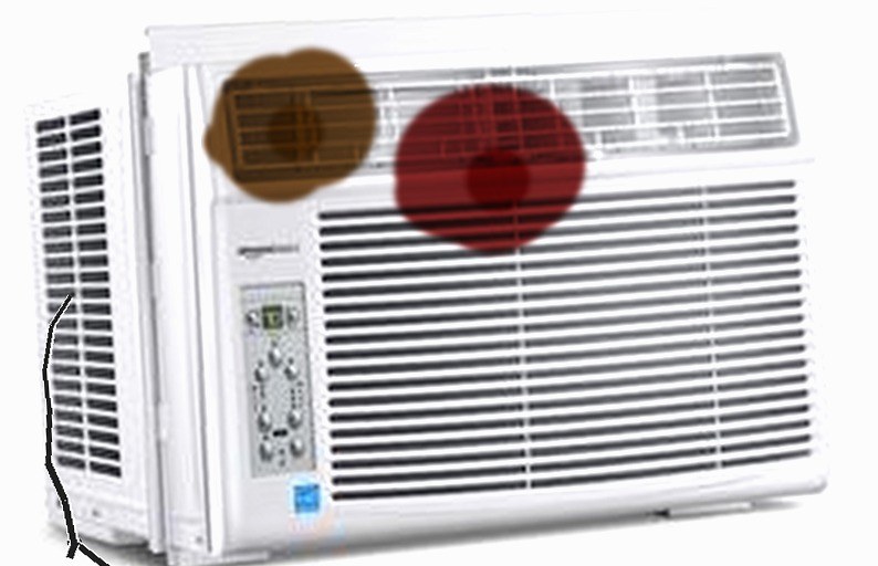 Air conditioner with programmatically added stains and a crack.